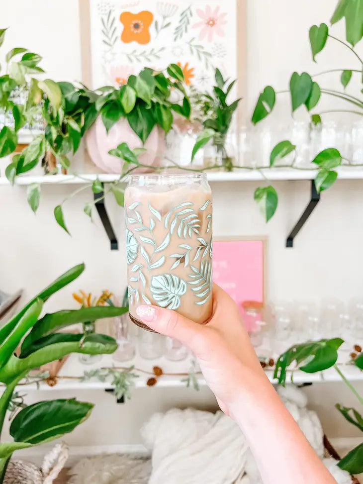 Tropical Monstera Can Glass | 16oz