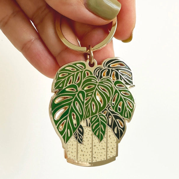 Gold-Plated Plant Keychain